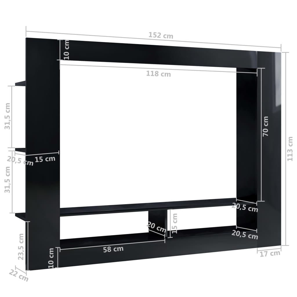vidaXL TV Cabinet High Gloss Black 59.8" x 8.7" x 44.5" Engineered Wood