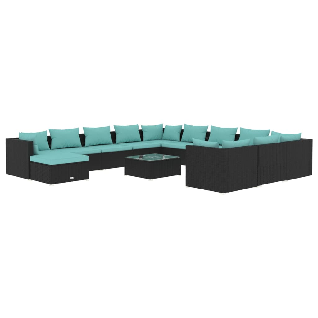 vidaXL 13 Piece Patio Lounge Set with Cushions Poly Rattan Black