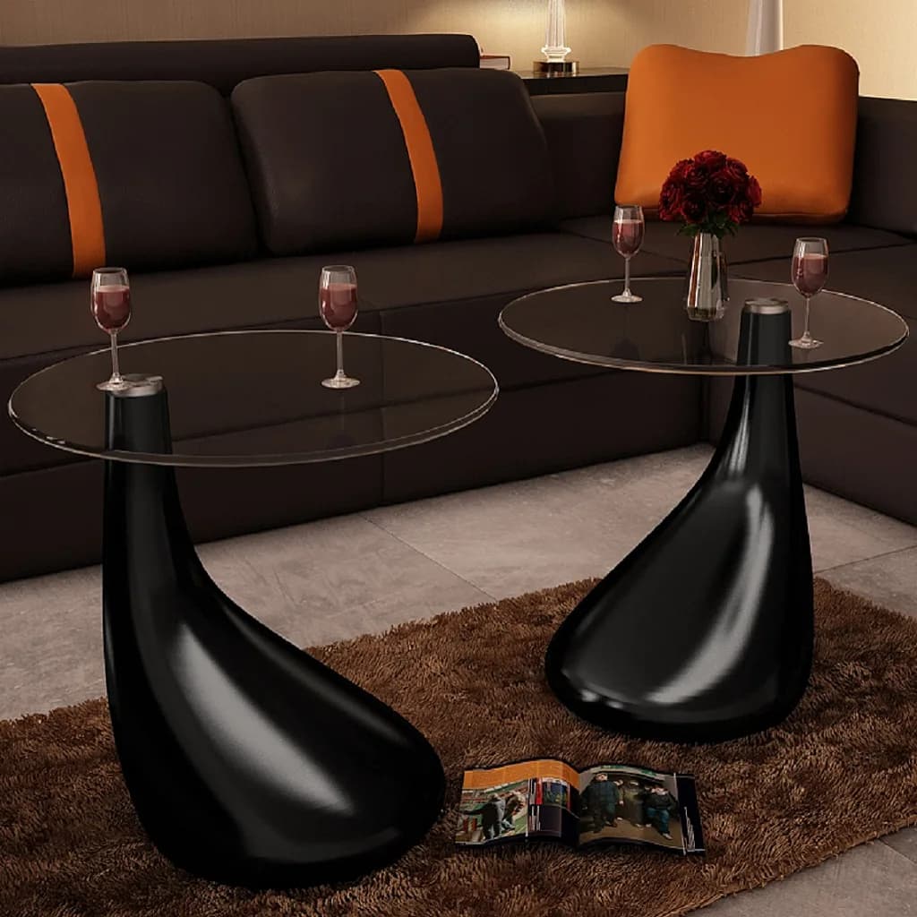 vidaXL Coffee Tables 2 pcs with Round Glass Top High Gloss Black