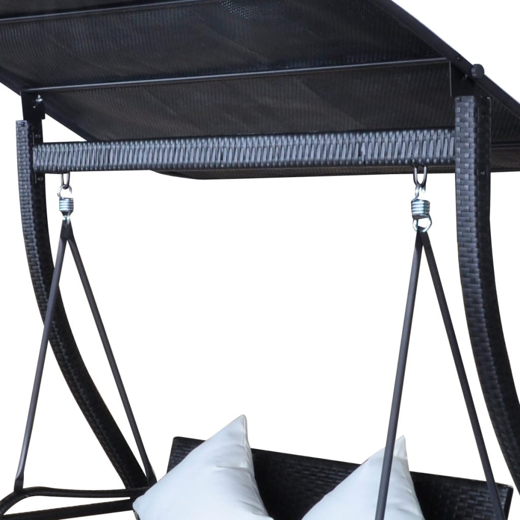 vidaXL Outdoor Hanging Swing Bench with Roof Black Rattan