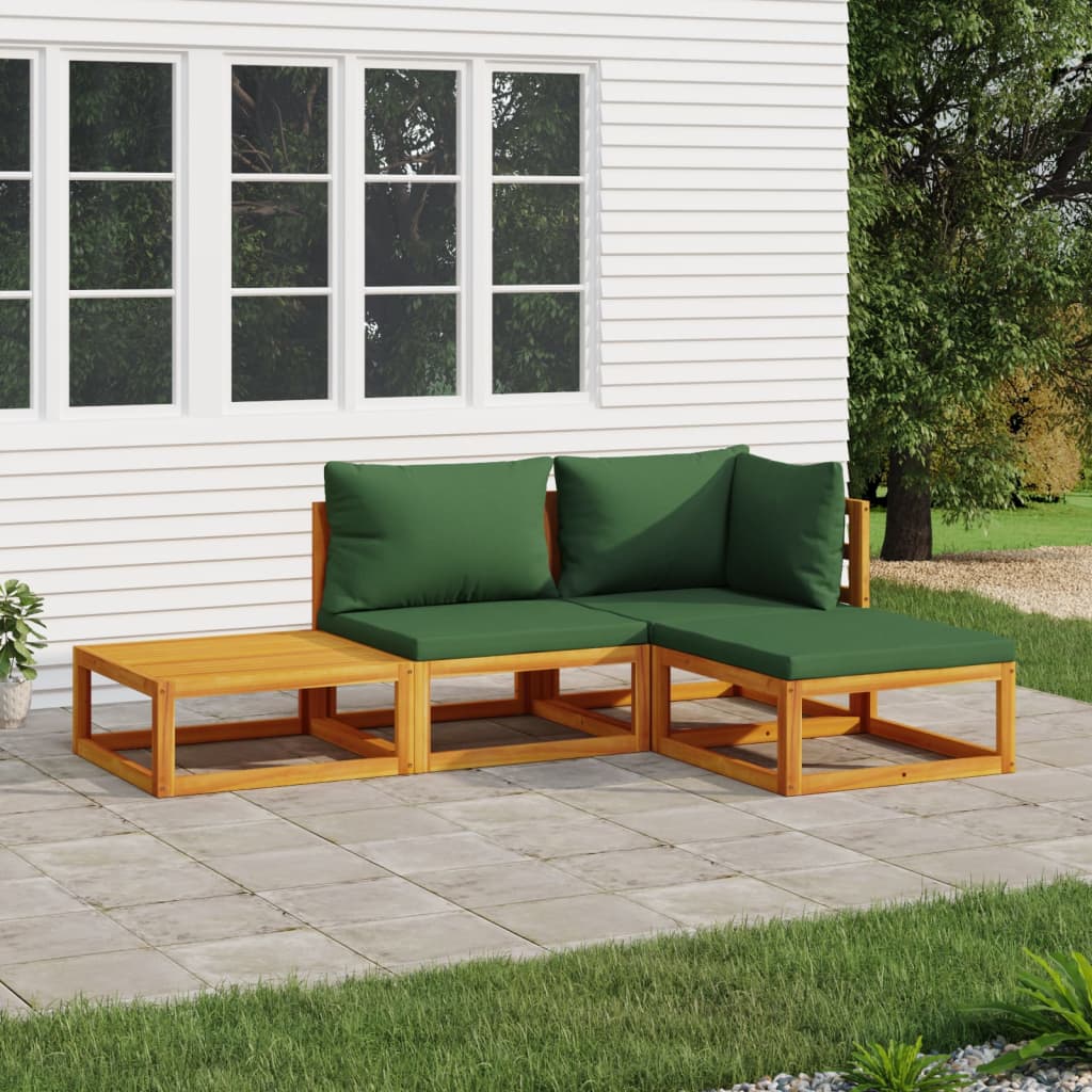 vidaXL 4 Piece Patio Lounge Set with Green Cushions Solid Wood