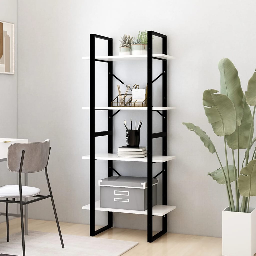 vidaXL 4-Tier Book Cabinet White 23.6"x11.8"x55.1" Solid Pine Wood