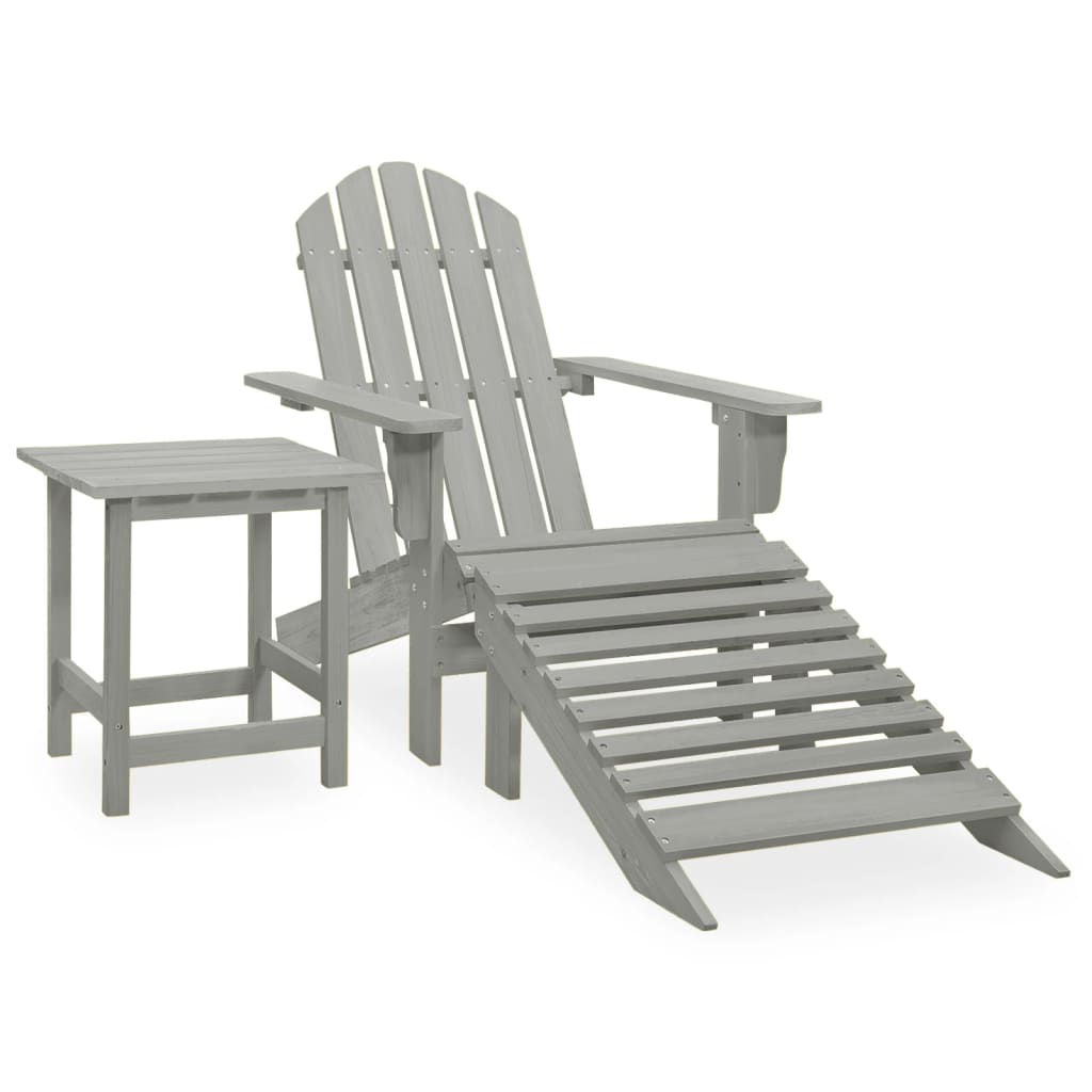 vidaXL Patio Adirondack Chair with Ottoman&Table Solid Fir Wood Gray