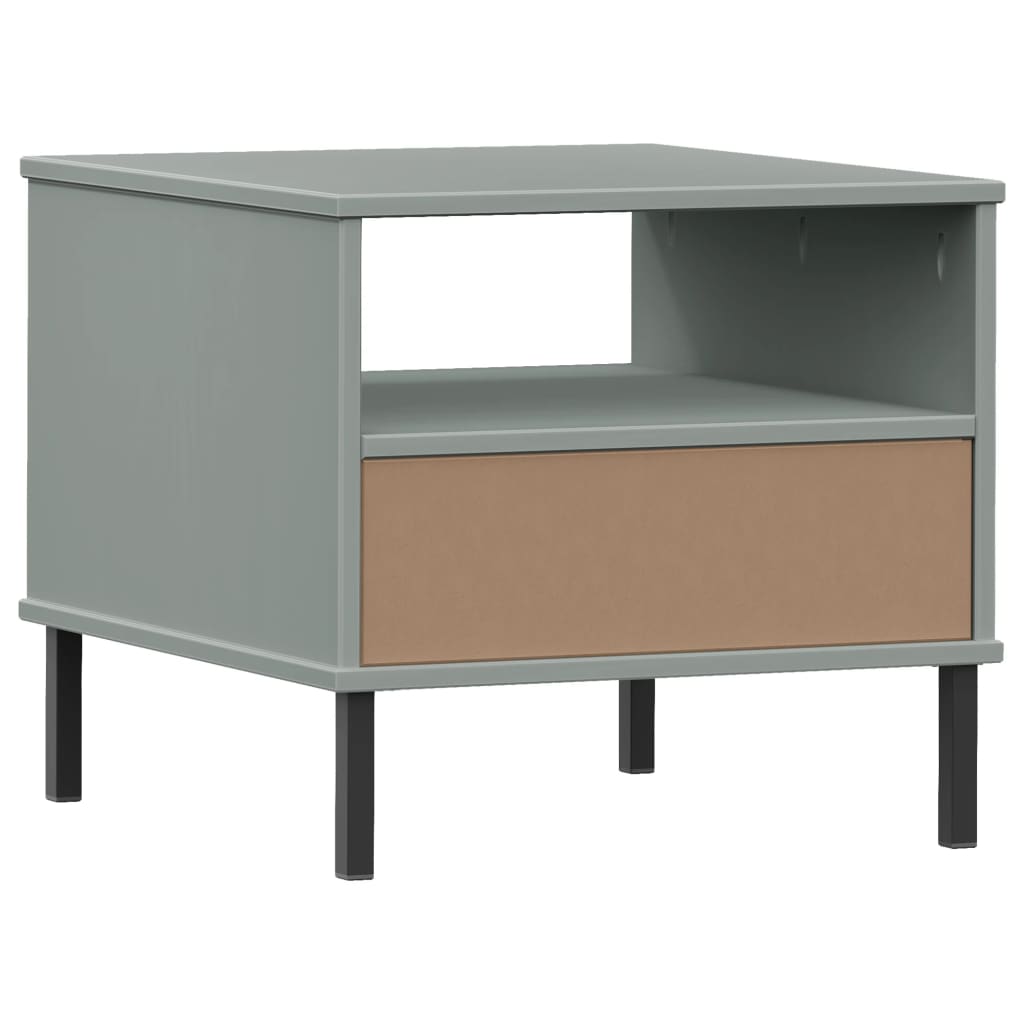 vidaXL Bedside Table with Metal Legs Gray Solid Wood Pine OSLO