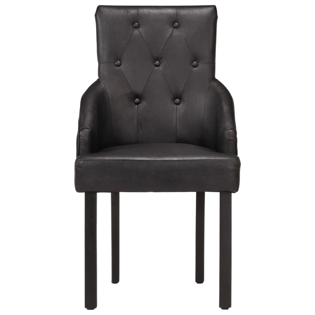 vidaXL Dining Chairs 2 pcs Black Real Goat Leather