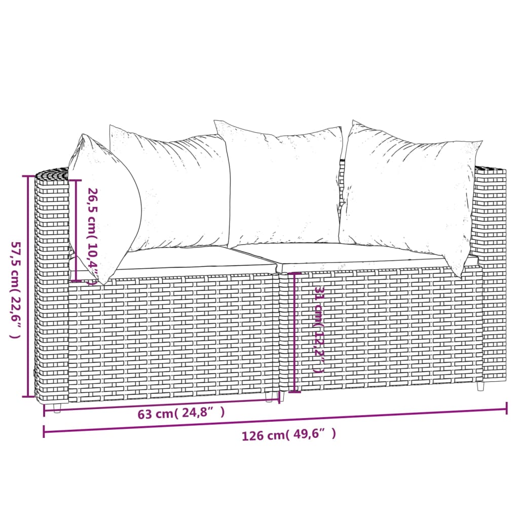 vidaXL Patio Corner Sofas with Cushions 2 pcs Gray Poly Rattan