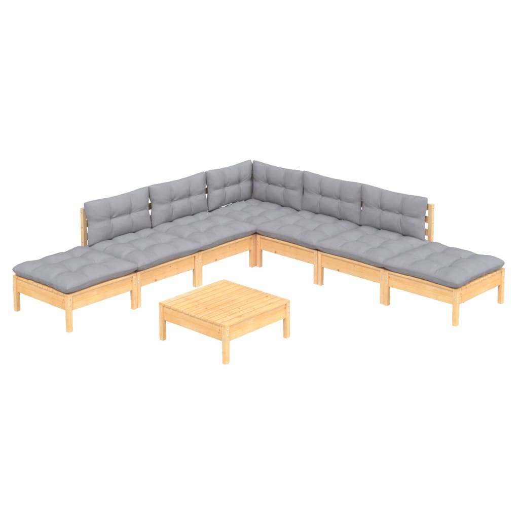 vidaXL 8 Piece Patio Lounge Set with Gray Cushions Pinewood