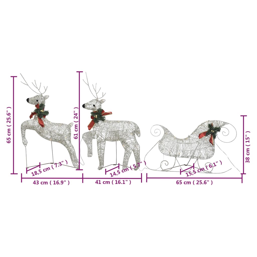 vidaXL Reindeer & Sleigh Christmas Decoration 100 LEDs Outdoor Gold