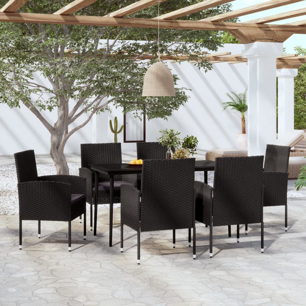 vidaXL 7 Piece Patio Dining Set Black