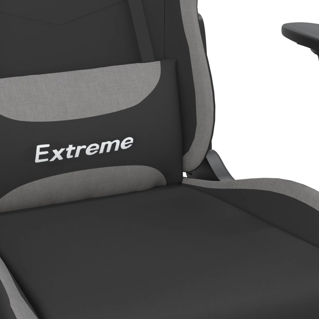 vidaXL Massage Gaming Chair with Footrest Black and Light Gray Fabric