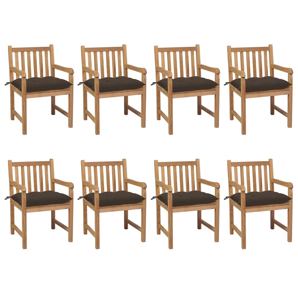 vidaXL Patio Chairs 8 pcs with Taupe Cushions Solid Teak Wood