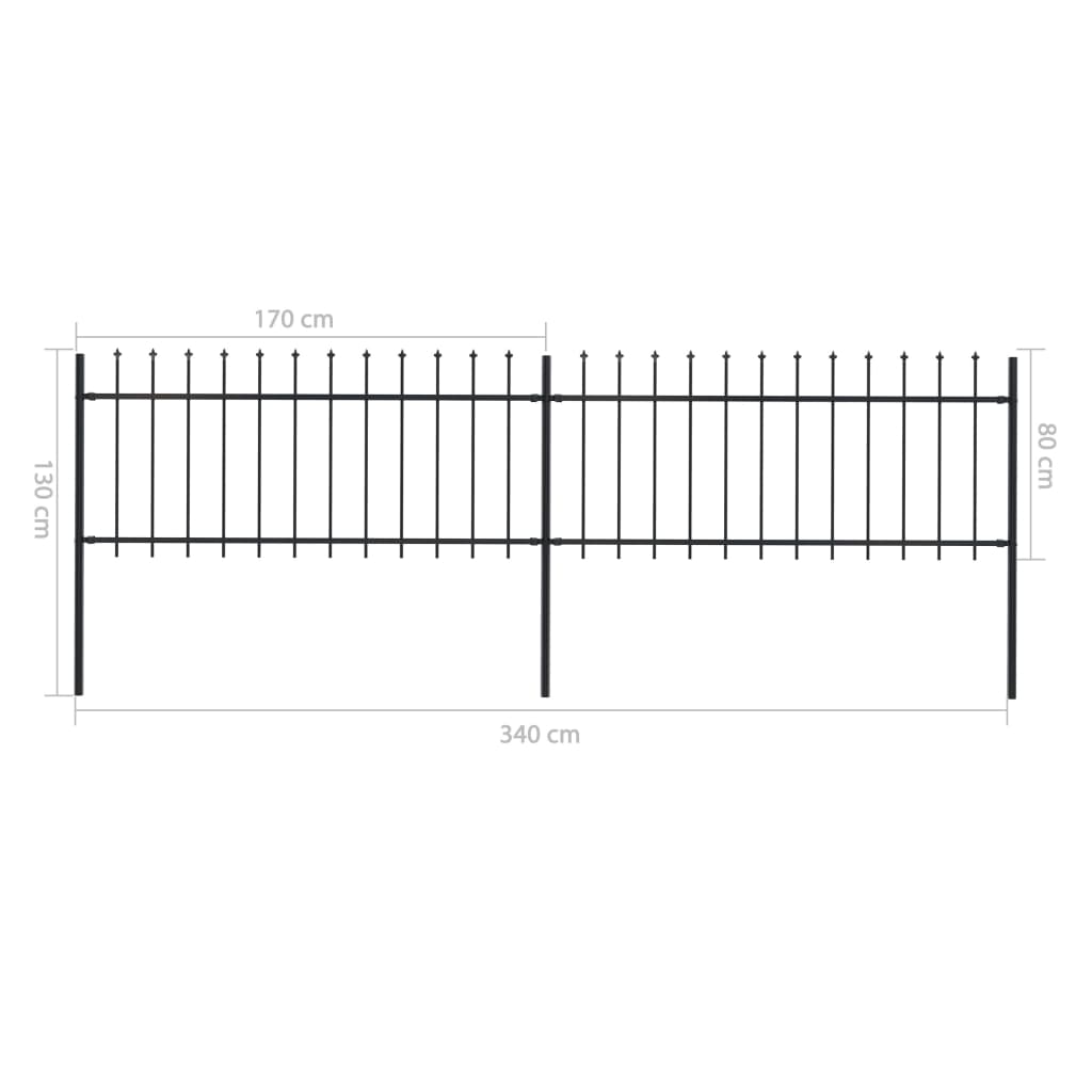 vidaXL Garden Fence with Spear Top Steel 133.9"x31.5" Black