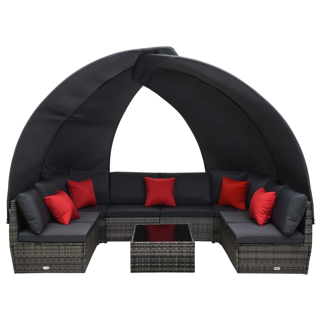 vidaXL 9 Piece Patio Lounge Set with Canopy Poly Rattan Anthracite
