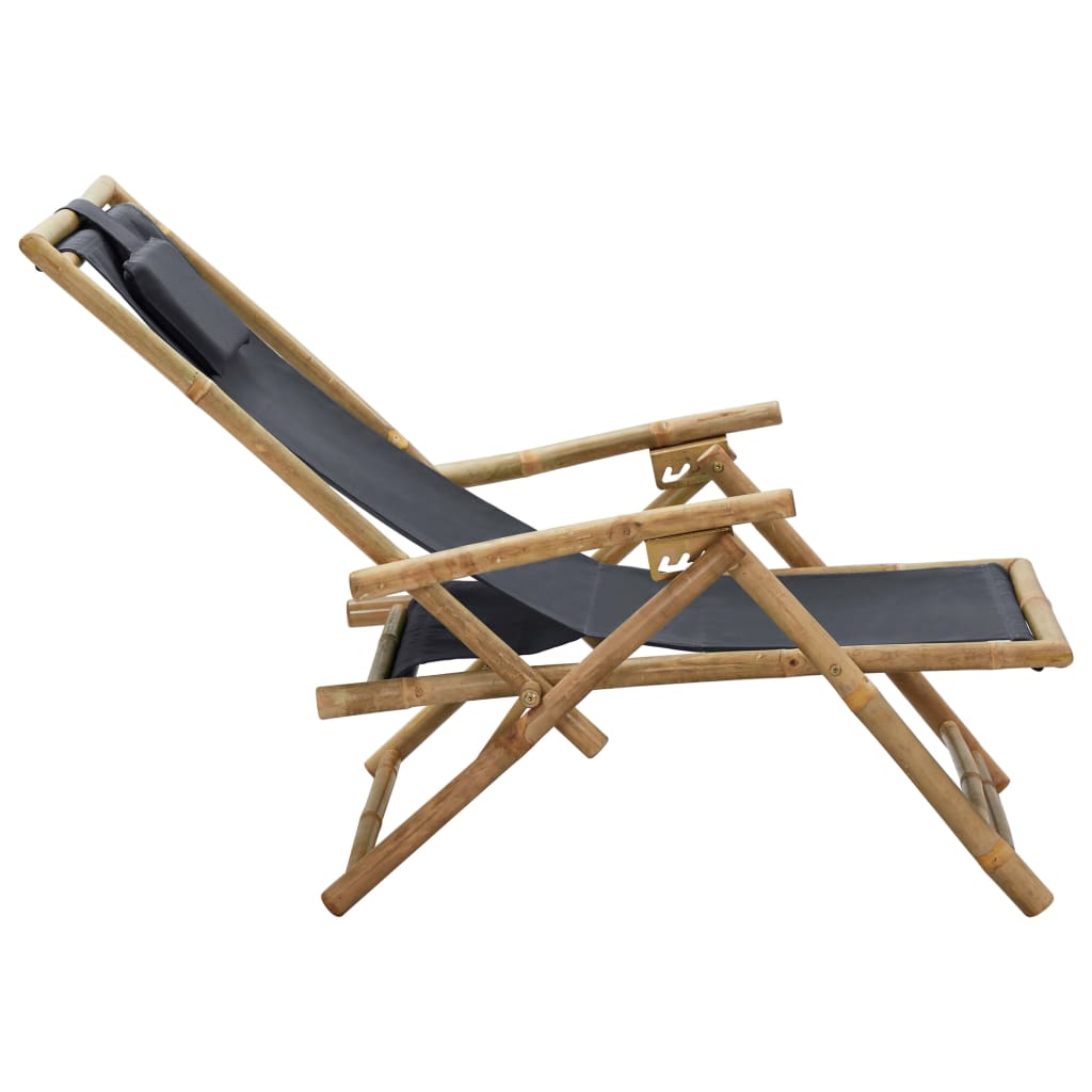 vidaXL Reclining Relaxing Chair Dark Gray Bamboo and Fabric