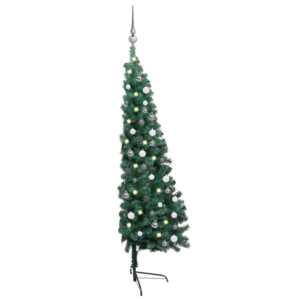 vidaXL Artificial Half Christmas Tree with LEDs&Ball Set Green 59.1"