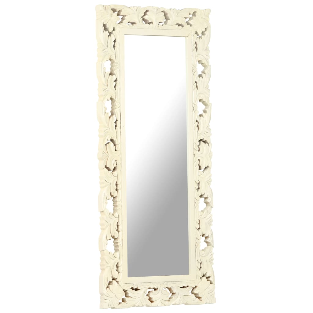 vidaXL Hand Carved Mirror White 43.3"x19.7" Solid Mango Wood