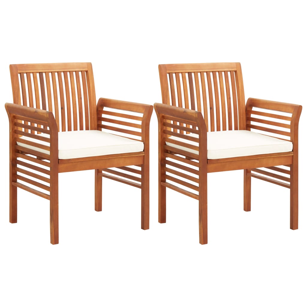 vidaXL Patio Dining Chairs with Cushions 2 pcs Solid Acacia Wood