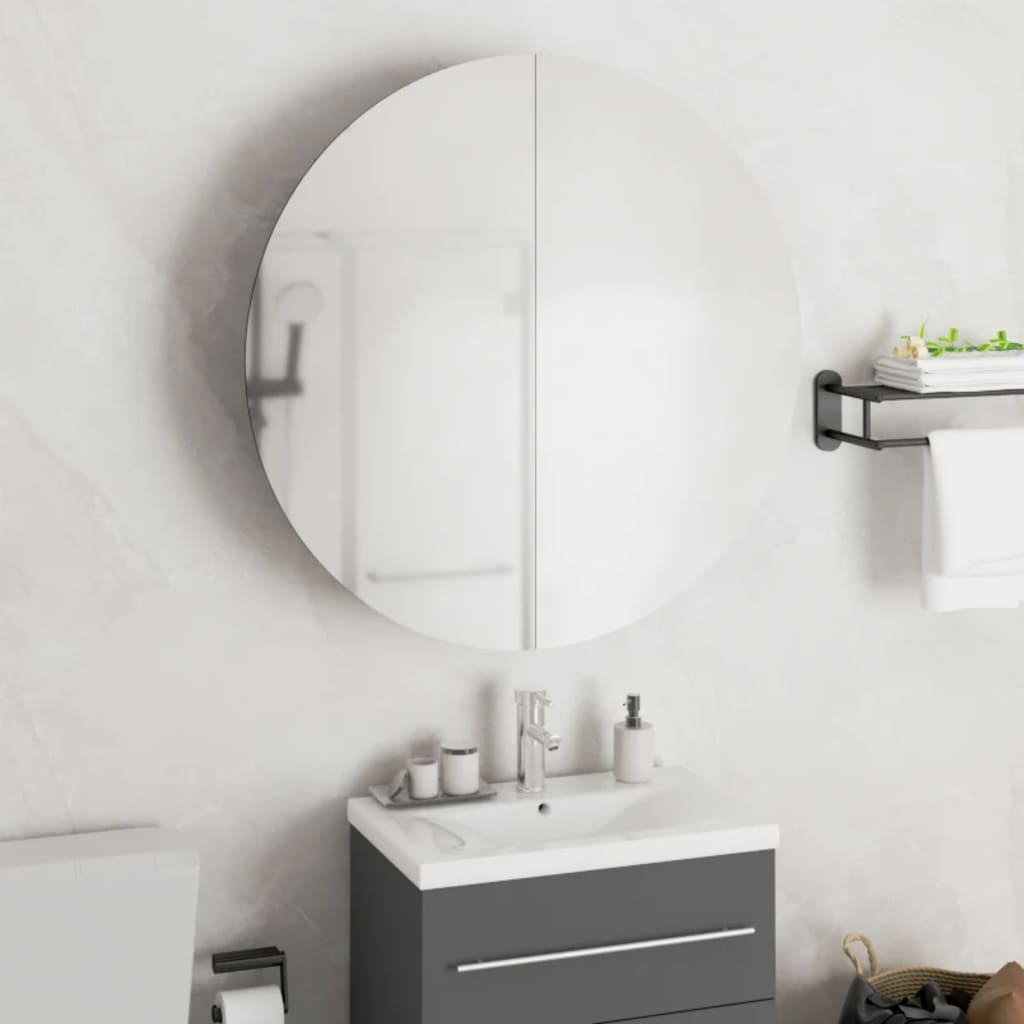 vidaXL Bathroom Cabinet with Round Mirror&LED Gray 21.3"x21.3"x6.9"