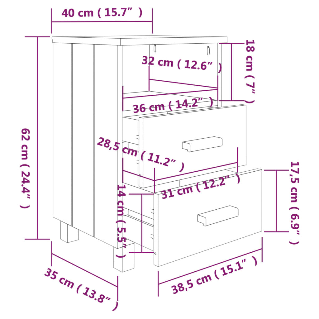 vidaXL Bedside Cabinet Dark Gray 15.7"x13.8"x24.4" Solid Wood Pine
