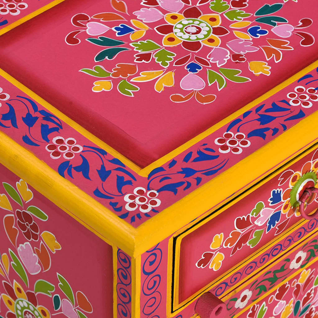 vidaXL Bedside Cabinet Solid Mango Wood Pink Hand Painted