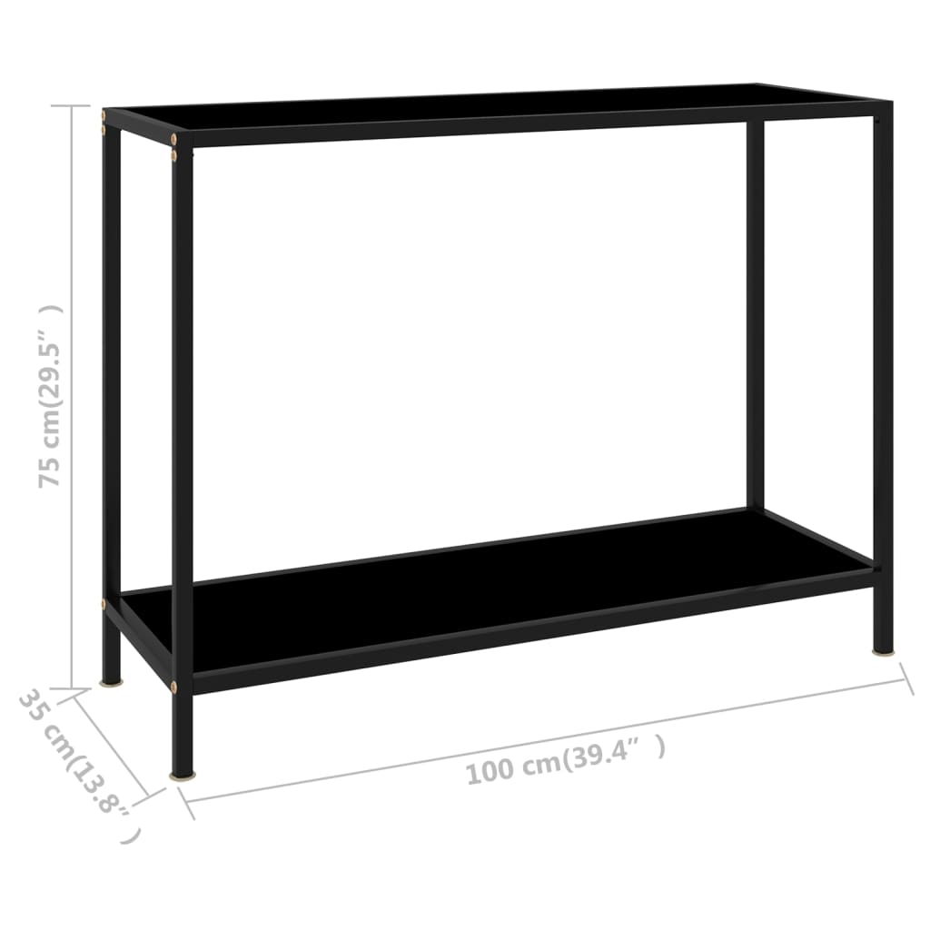 vidaXL Console Table Black 39.4"x13.8"x29.5" Tempered Glass