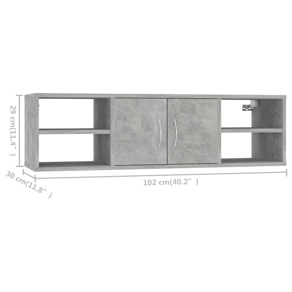 vidaXL Wall Shelf Concrete Gray 40.2"x11.8"x11.4" Engineered Wood