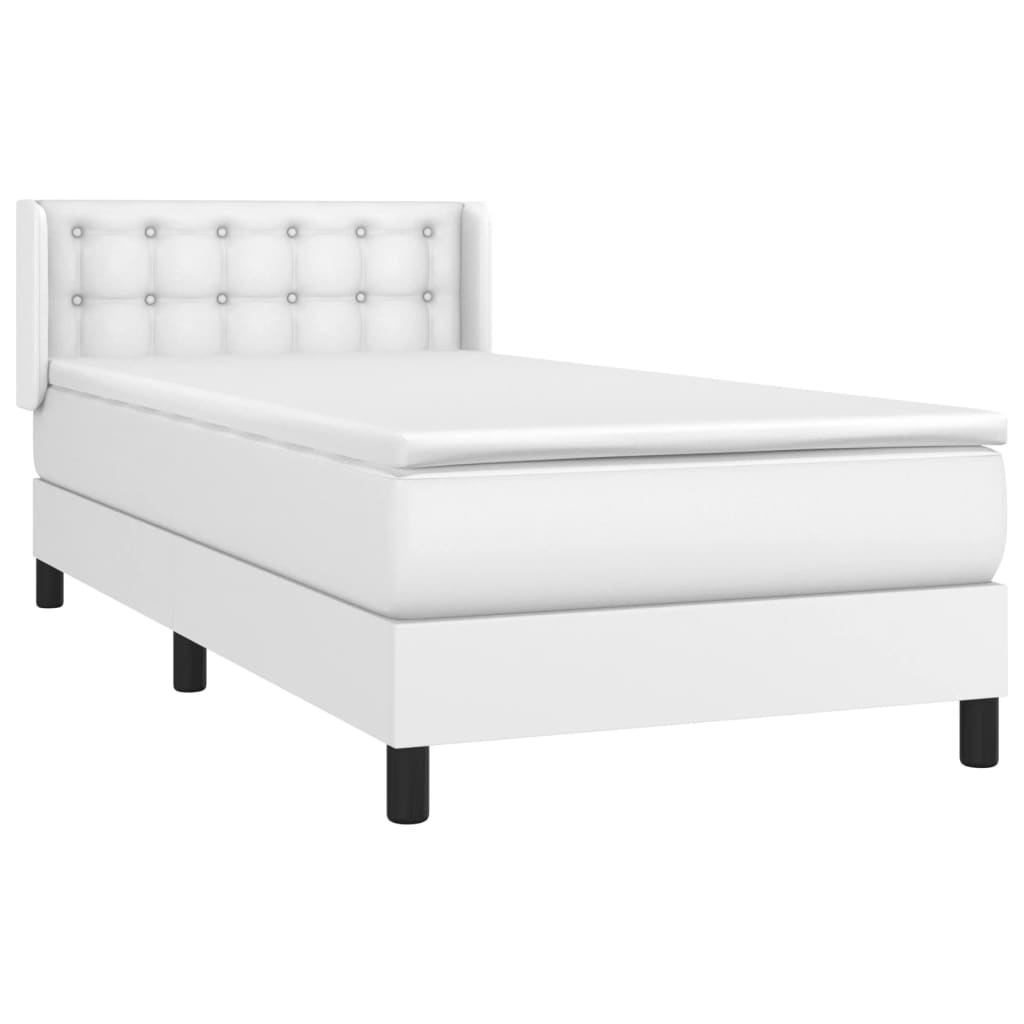 vidaXL Box Spring Bed with Mattress White Twin Faux Leather
