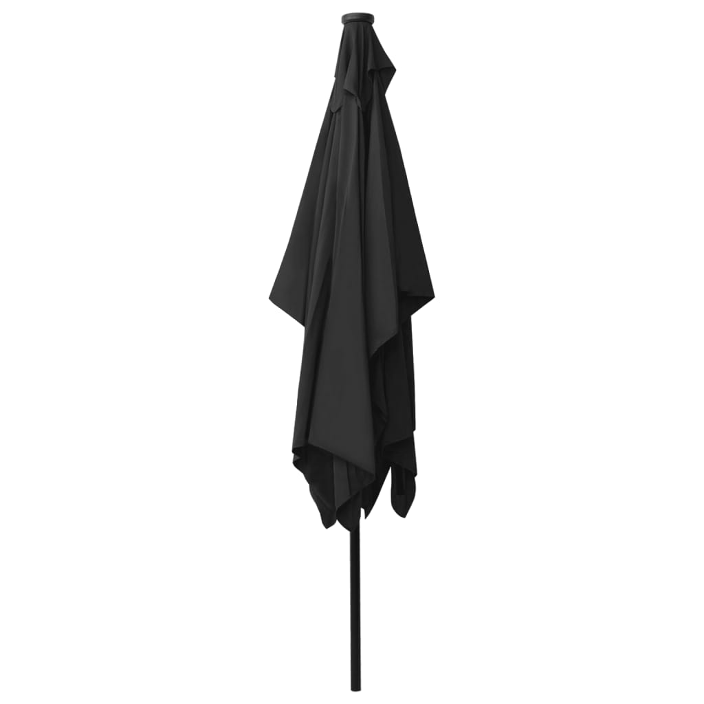 vidaXL Parasol with LEDs and Steel Pole Black 6.6'x9.8'