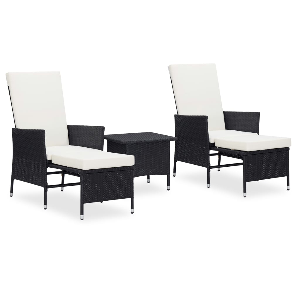 vidaXL 3 Piece Patio Lounge Set with Cushions Poly Rattan Black