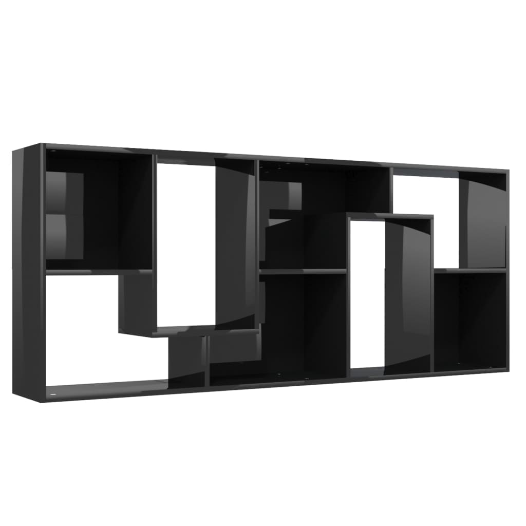 vidaXL Book Cabinet High Gloss Black 26.4"x9.4"x63.4" Engineered Wood