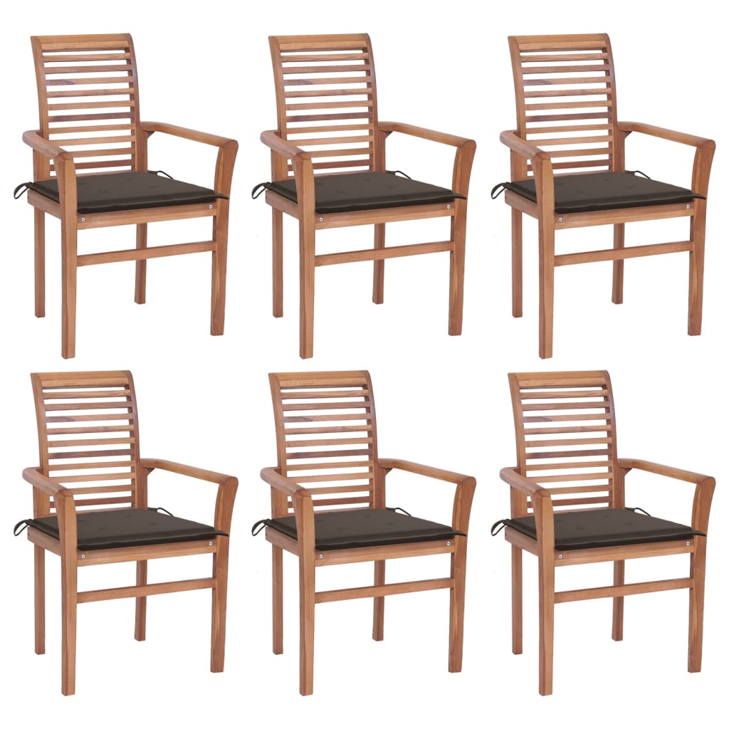 vidaXL Dining Chairs 6 pcs with Taupe Cushions Solid Teak Wood