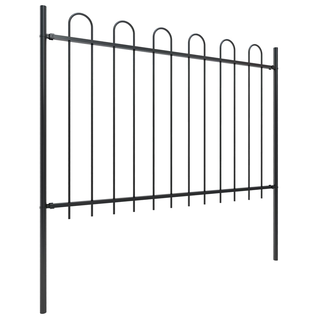 vidaXL Garden Fence with Hoop Top Steel 16.7ft Black