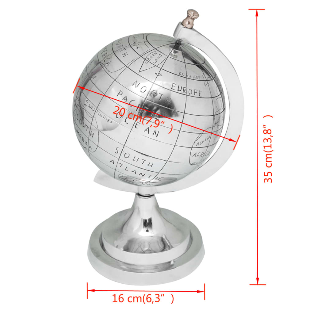 vidaXL Globe with Stand Aluminum Silver 13.8"