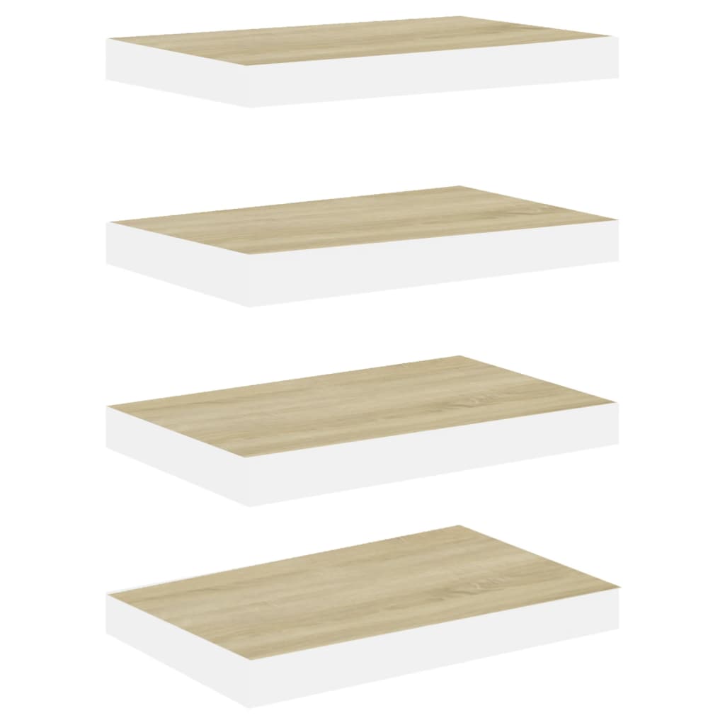 vidaXL Floating Wall Shelves 4 pcs Oak and White 15.7"x9.1"x1.5" MDF