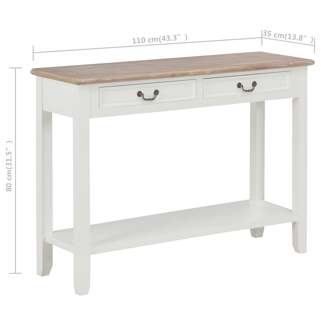 vidaXL Console Table White 43.3"x13.7"x31.4" Wood