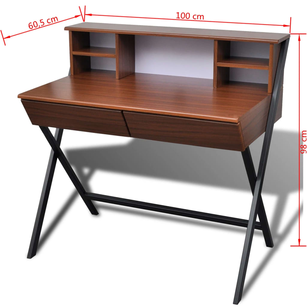 Brown Workstation Computer Desk with 2 Drawers