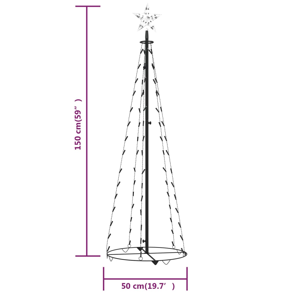 vidaXL Christmas Cone Tree Cold White 84 LEDs 19.7"x59.1"