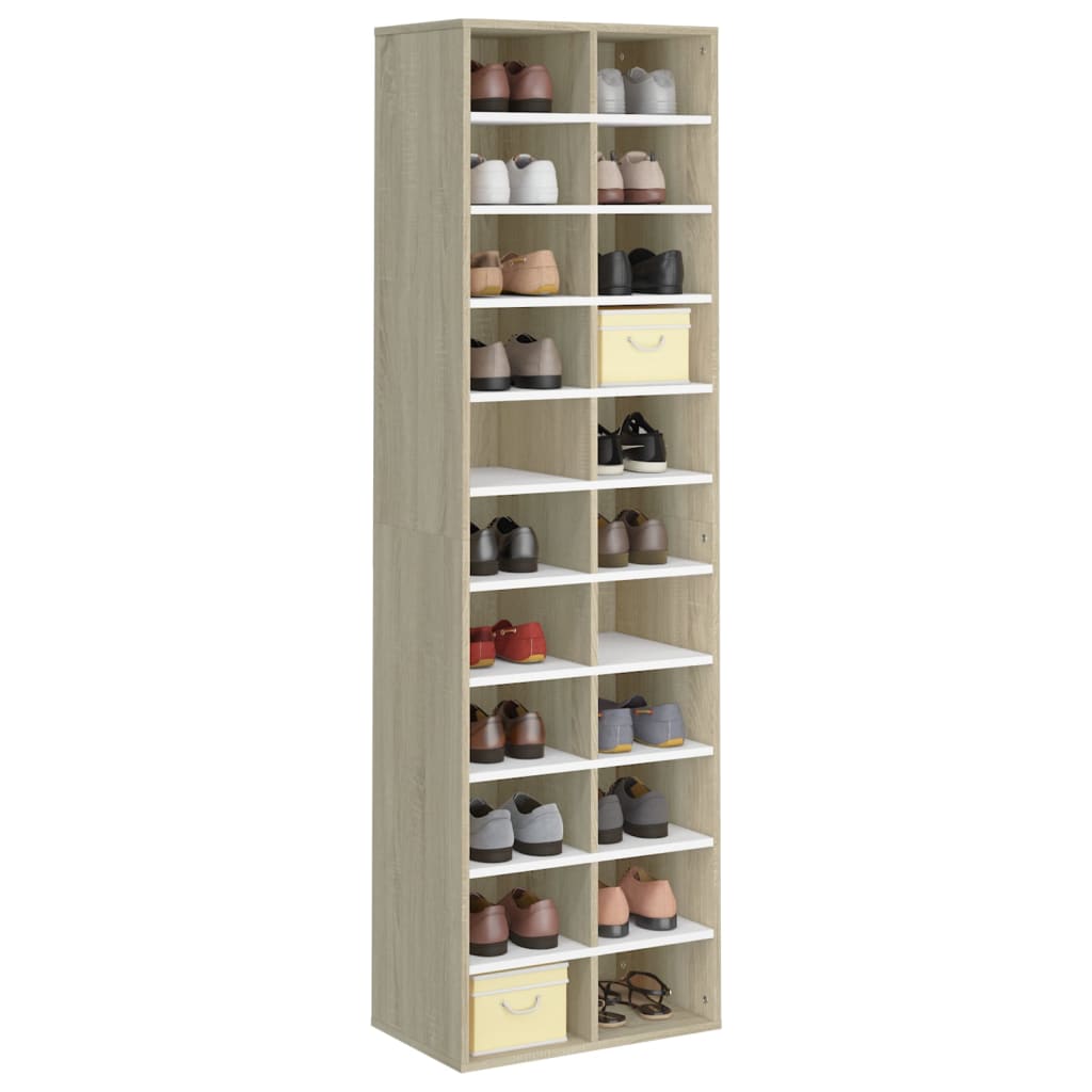 vidaXL Shoe Cabinet White and Sonoma Oak 21.2"x13.3"x72" Chipboard
