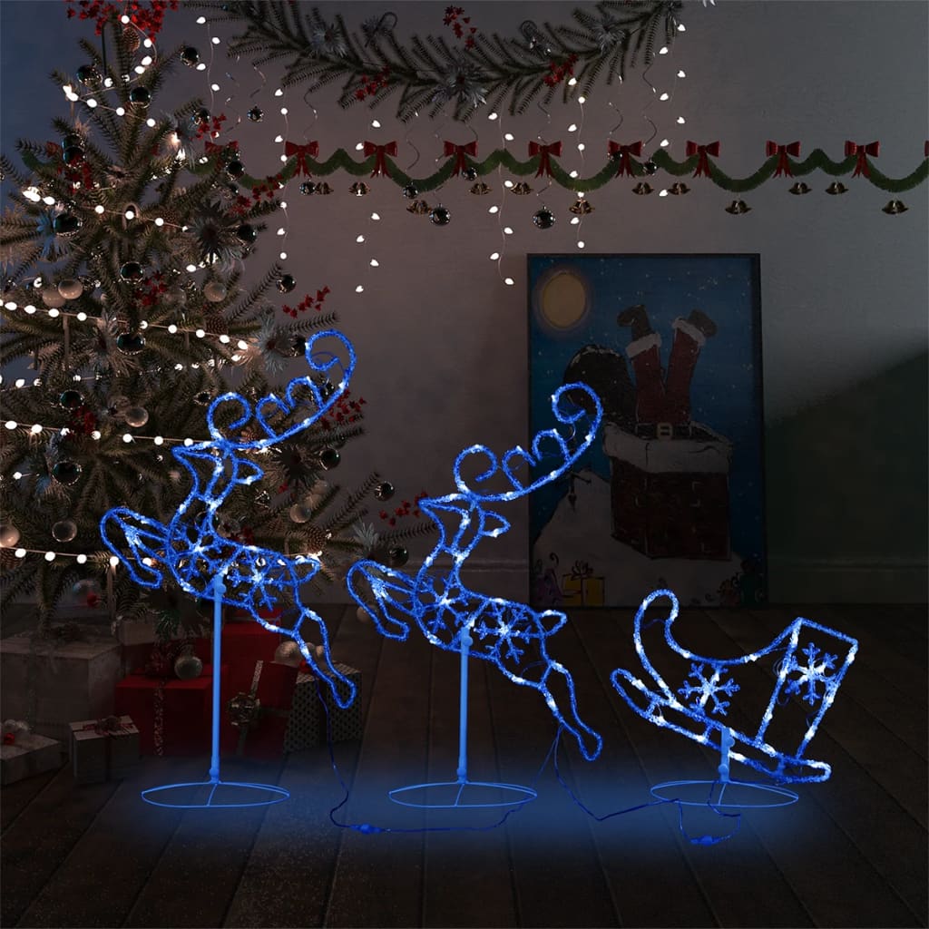 vidaXL Acrylic Christmas Flying Reindeer&Sleigh 102.4"x8.3"x34.3" Blue