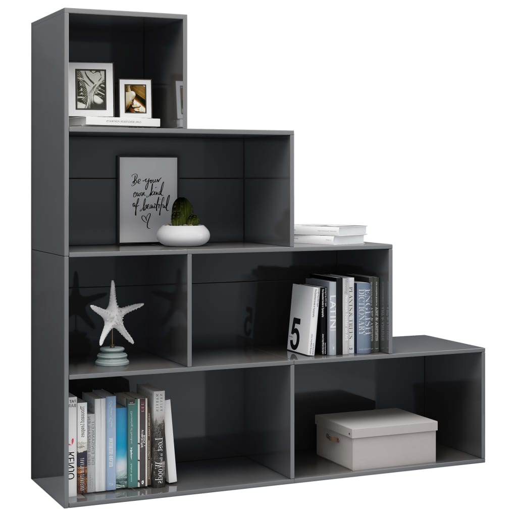 vidaXL Book Cabinet/Room Divider High Gloss Gray 61" x 9.4" x 63" Engineered Wood