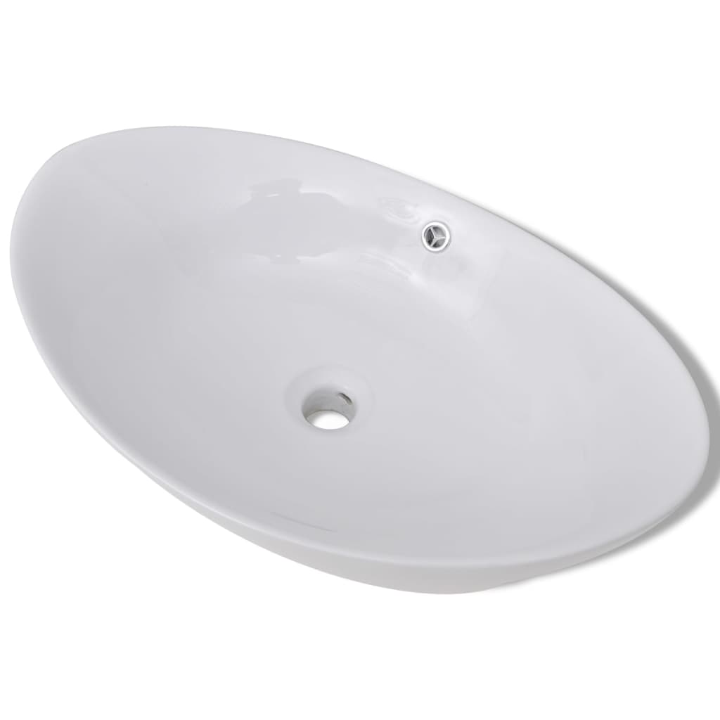 vidaXL Luxury Ceramic Basin Oval with Overflow 23.2" x 15.2"