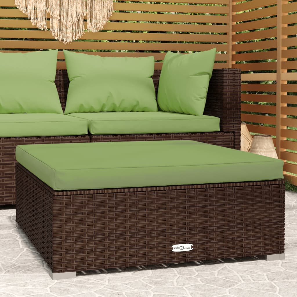 vidaXL Patio Footrest with Cushion Brown 27.6"x27.6"x11.8" Poly Rattan