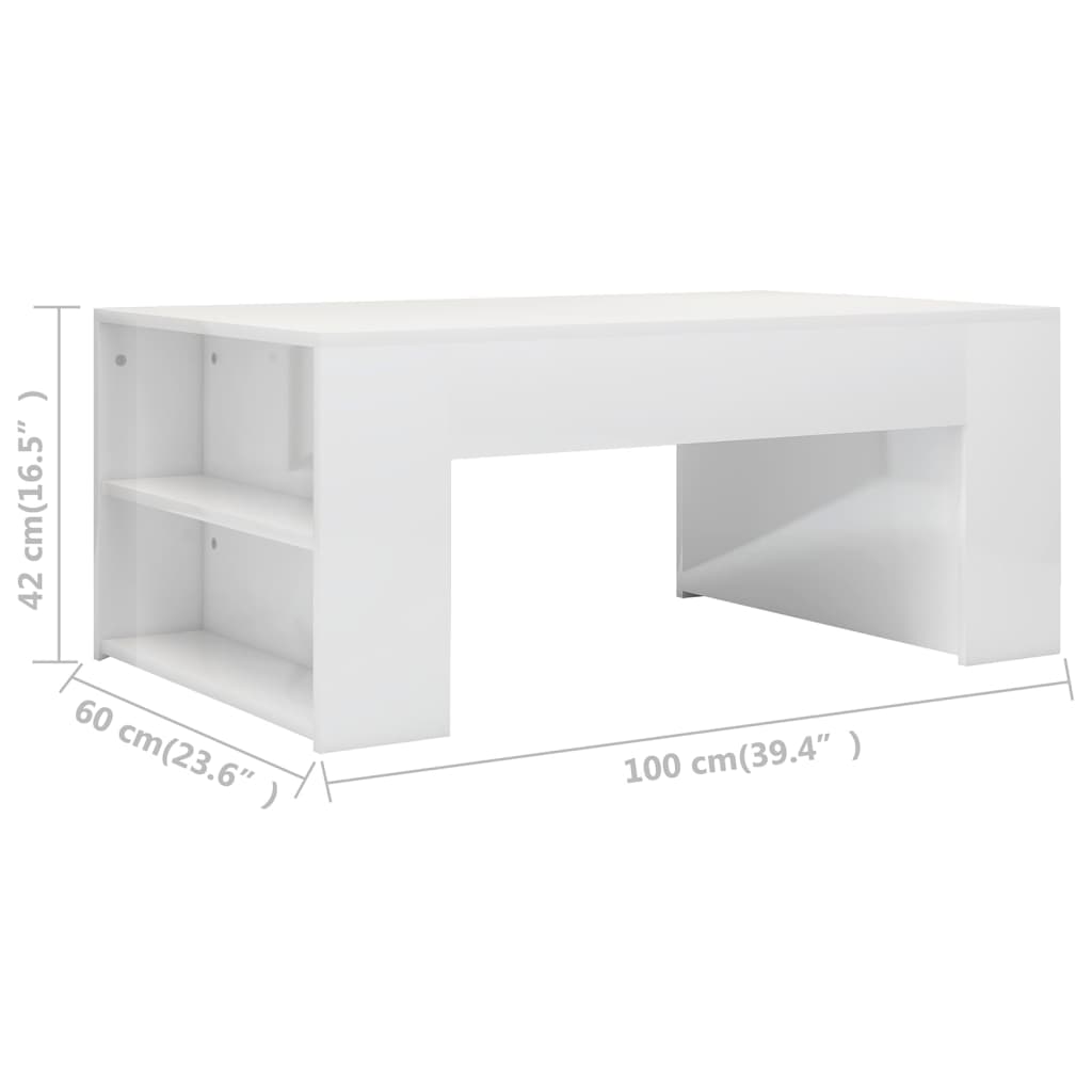 vidaXL Coffee Table High Gloss White 39.4"x23.6"x16.5" Engineered Wood