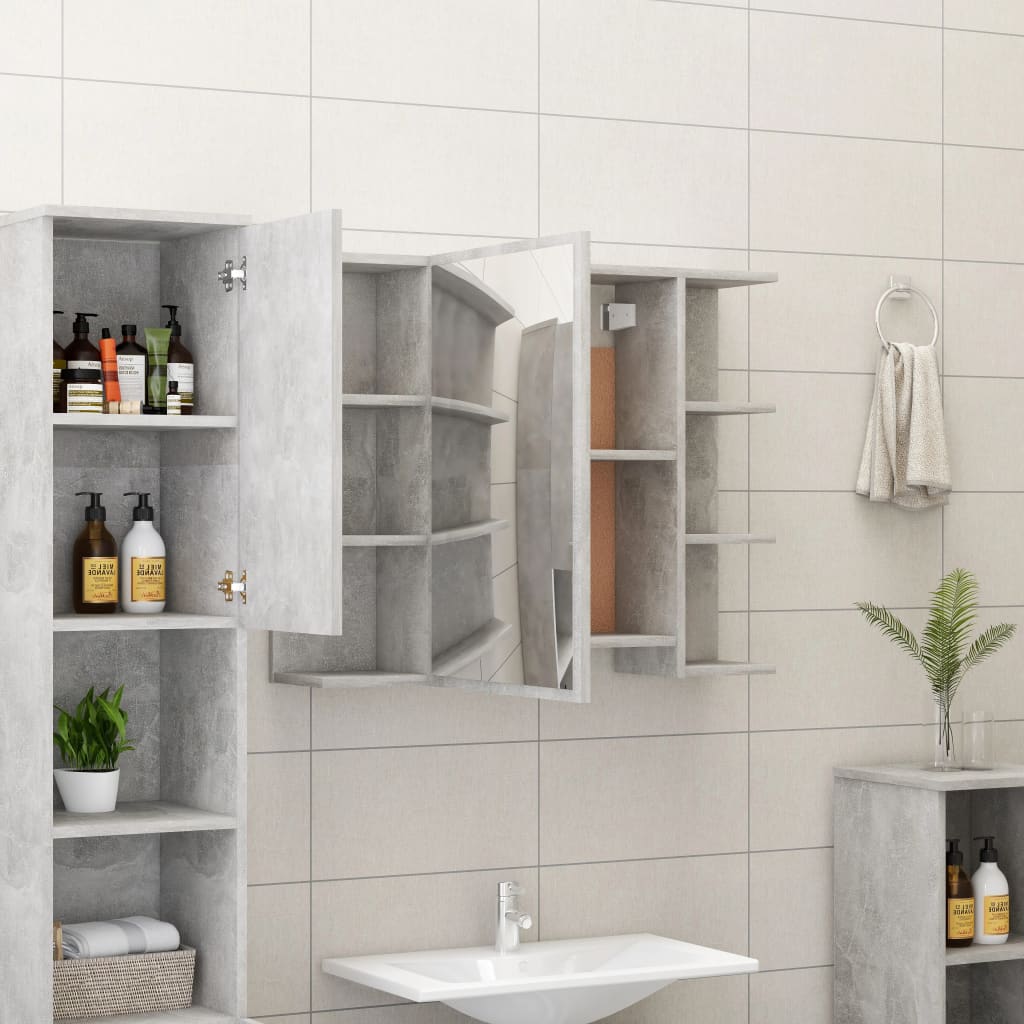 vidaXL Bathroom Mirror Cabinet Concrete Gray 31.5"x8.1"x25.2" Chipboard