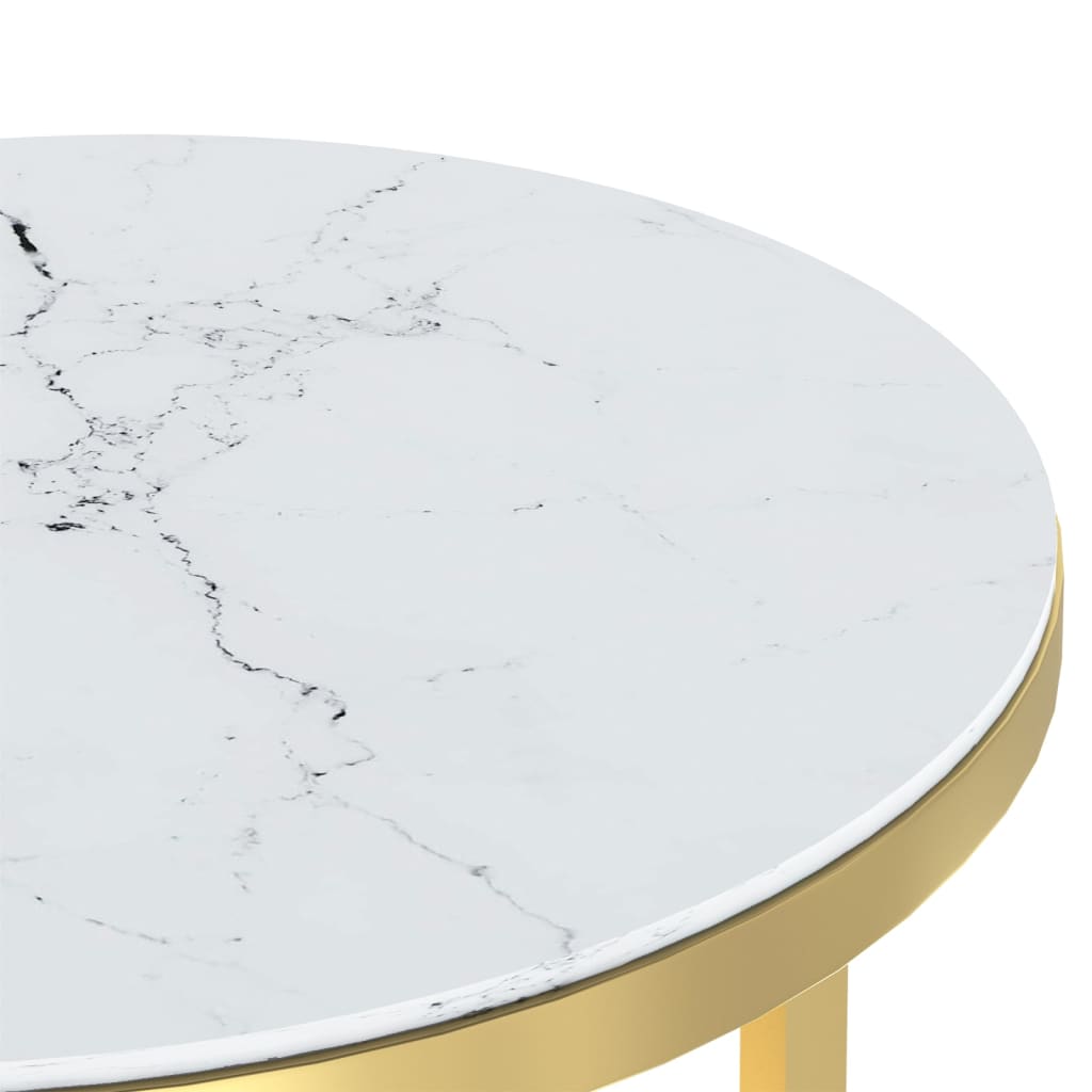 vidaXL Side Table Gold and White Marble 17.7" Tempered Glass