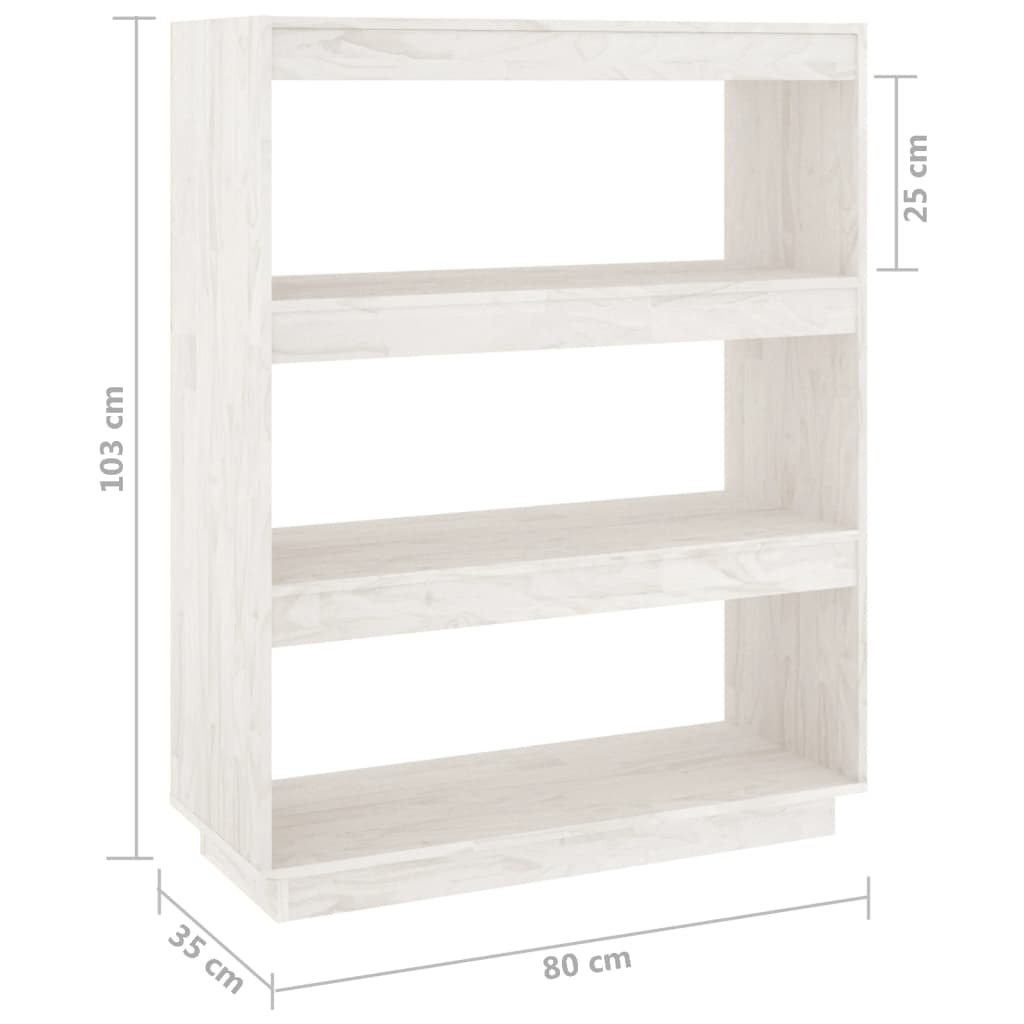 vidaXL Book Cabinet/Room Divider White 31.5"x13.8"x40.6" Solid Wood Pine
