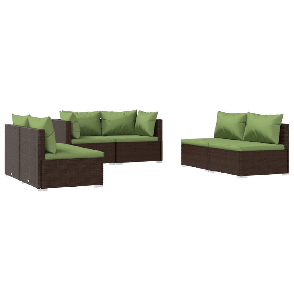 vidaXL 6 Piece Patio Lounge Set with Cushions Poly Rattan Brown