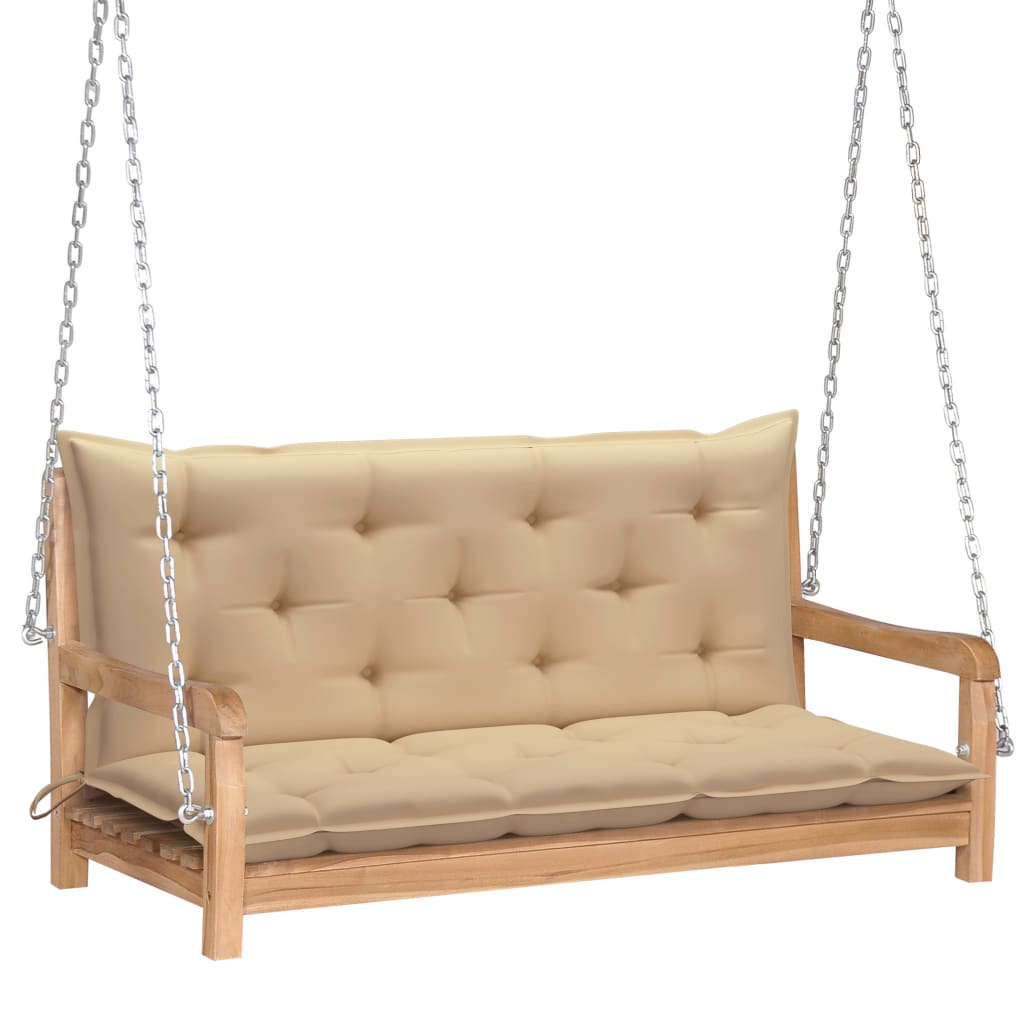 vidaXL Swing Bench with Beige Cushion 47.2" Solid Wood Teak