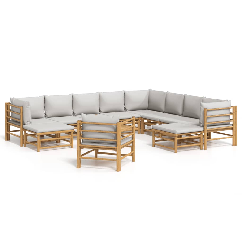 vidaXL 12 Piece Patio Lounge Set with Light Gray Cushions Bamboo