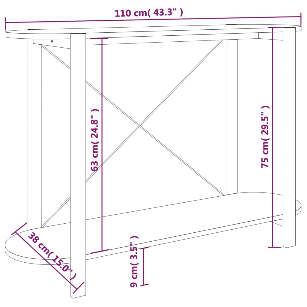 vidaXL Console Table White 43.3"x15"x29.5" Engineered Wood